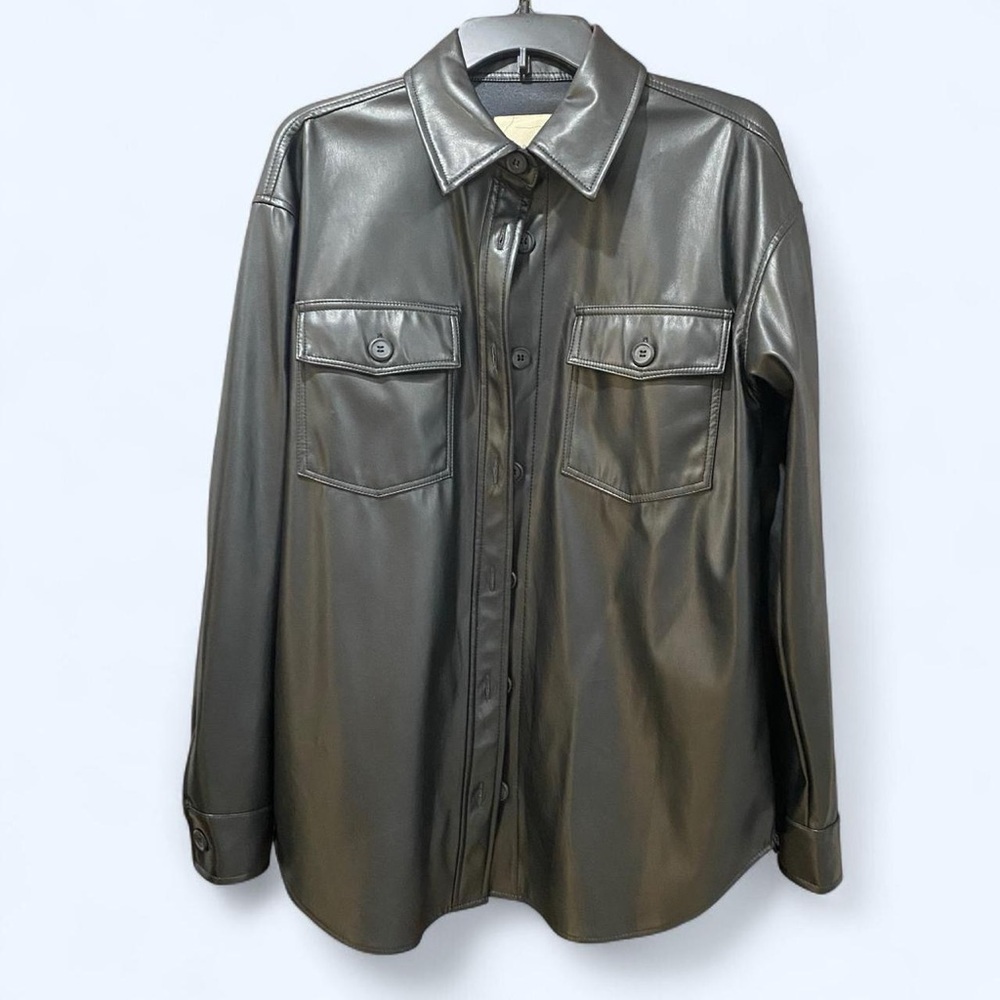 Thread & Supply Black Faux Leather Shirt Jacket